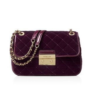 NEW Michael Kors Velvet Burgundy Quilted Sloan Crossbody Purse